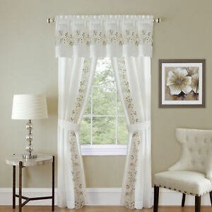 Complete 5 Pc Window in a Bag Floral Sheer Curtain Set - Assorted Colors & Sizes