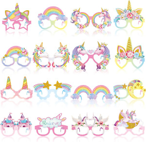 32 Pcs Rainbow Unicorn Party Decoration Paper Eyeglasses Unicorn Birthday Costum
