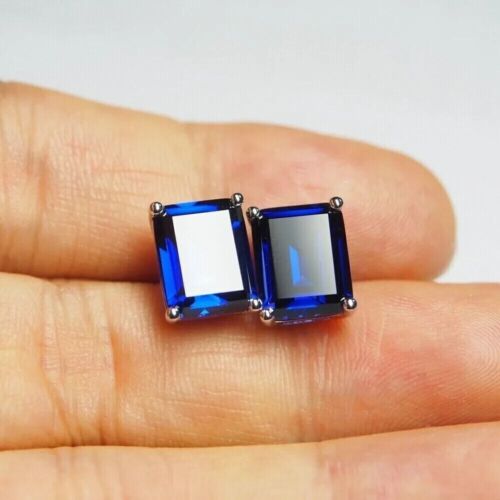 3.50Ct Lab Created Sapphire Emerald Solitaire Earrings 14K White Gold Plated