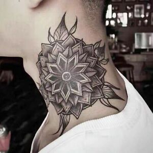 Black Flower Temporary Neck Tattoo Fake Sticker For Men Waterproof Body Arm Art