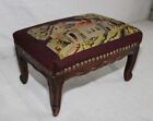 ANTIQUE FRENCH COUNTRY MAHOGANY CARVED WOOD FOOT STOOL NEEDLEPOINT UPHOLSTERY