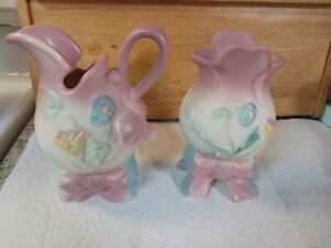 New Listing2 Vintage HULL BOW KNOT Art Pottery Vase & Pitcher Pink USA