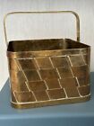 Solid Brass Woven Square Decorative Basket Planter 8 x 8 Vintage
