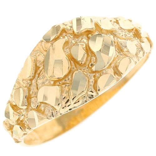 10k or 14k Solid Yellow Gold Nugget Design Dome Ring Womens Jewelry