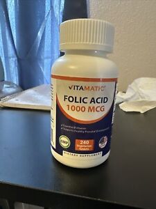 Vitamatic Folic Acid 1000 mcg (1 mg) - 240 Vegetarian Tablets - 1667 mcg DFE