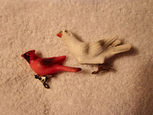 Vintage Lot of 2 Ceramic Clip on Bird Ornaments: Goose? and Cardinal