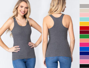 Women's Basic Ribbed Tank Top Scoop Neck Sleeveless Workout Gym Racerback Solids