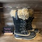 Womens Sorel Joan of Arctic Black Leather Waterproof Winter Snow Boots Size 6