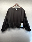 CeCe Womes Blouse Size XL Black Sheer Sleeve NWT
