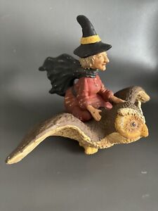 BETHANY LOWE Halloween Witch Riding An Owl Primitive Fall VERY RARE!!