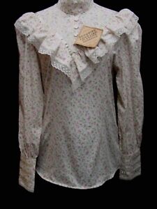 Victorian Blouse Pink Print Lace Old West Frontier Classics DISCONTINUED S M NEW