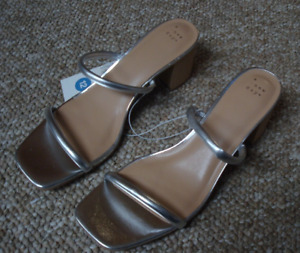 A New Day. Silver Sandals. High Block Heels. Memory Foam Size US 12. NEW