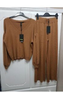Ladies Loungewear Set Size 6 YAS M&S Brown Knit Pants Pullover Outfit Rrp£120