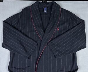 Polo Ralph Lauren Robe Mens L/XL Black Pinstripe Flannel Belted