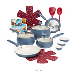 New ListingTasty Clean Ceramic 16 Piece Non-Stick Aluminum Cookware Set, Slate Blue