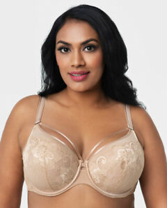Curvy Couture Tulip Strappy Push Up Bra Bombshell Nude 1267 US Szs C thru H NWT