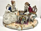 LARGE GERMAN DRESDEN PORCELAIN GROUP OF CHESS PLAYER