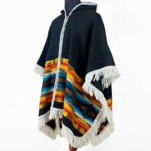 Alpaca/Llama wool Unisex Hooded Cape Poncho Authentic S. American Aztec pattern