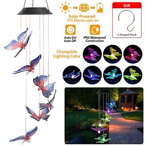 Solar Wind Chimes Lights LED Hanging Butterfly Garden Color Changing Lamp Decor
