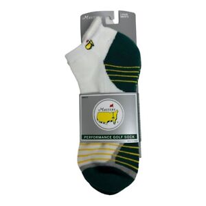 Masters White and Green Ankle Performance Golf Socks with Yellow Stripes