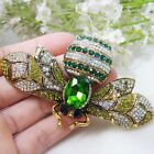 Gorgeous Green Bee Insect Gold-tone Woman Brooch Pin Pendant Crystal Rhinestone