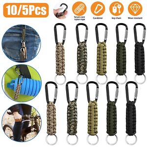 10/5x Survival Paracord Lanyard Keychain Cord w/Carabiner Outdoor Camping Hiking