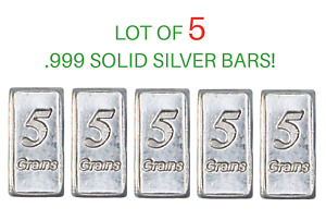 5 PURE SOLID .999 SILVER BARS 1 GRAM GM BULLION PRECIOUS METALS REAL SCRAP OUNCE