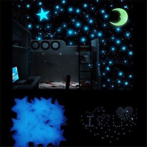 200 pcs Pack Glow In The Dark 3D Stars Moon Stickers Bedroom Wall Room Decor DIY
