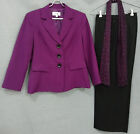 LE SUIT Pant Suit Lined Scarf Women Size 12 Purple Jacket & Black Pants