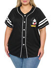 Women's Plus Size Mickey Mouse Baseball Jersey Shirt Button Down Black