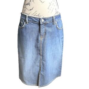 Vintage LEL Long Elegant Legs Denim Midi Pencil Skirt Blue Jean Size 12 USA