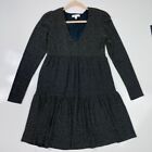 Socialite Metallic Long Sleeve V-Neck Babydoll Mini Dress Size Large SX
