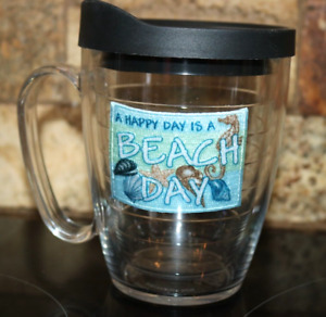 Tervis Tumbler  16oz Insulated Mug w/ Handle Happy Day is a Beach Day Black Lid