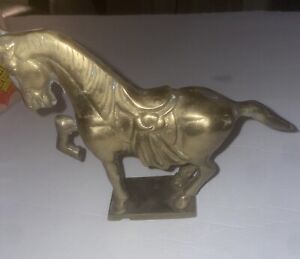 Vintage Solid Brass Prancing Horse Figurine with Base