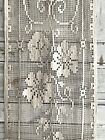 Antique French embroidered  FLORAL FILET LACE cotton CURTAIN FRINGES c1920