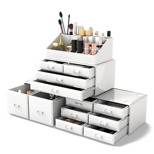 New ListingMakeup Cosmetic Organizer Storage Drawers Display Boxes Case with 12 Drawers (Wh