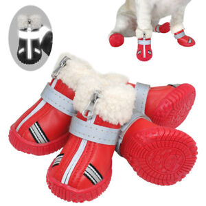 Waterproof Dog Shoes Reflective Anti Slip Winter Boots Warm Fleece Snow Booties