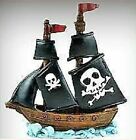 Pirate Ship with Black Sails, Beach Fairy Garden Accessory,Pirate Theme Cake Top