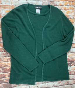 Sag Harbor Cardigan Sweater with tank Womens M Medium Attached Green Long Sleeve