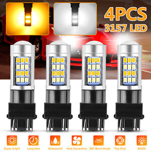 4X Error Free White/Amber 3157 LED DRL Switchback Turn Signal Parking Light Bulb