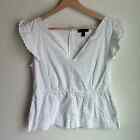 J. CREW Womens Swiss Dot Cotton Linen Peplum Top Shirt Size 10