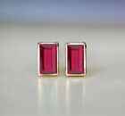 Lab Created Red Ruby 2.10Ct Emerald Women's Stud Earring 14K Yellow Gold Plated