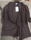NWT $398 Magaschoni Cardigan Luxury Thick Cashmere Sweater Fringe Open Front XL