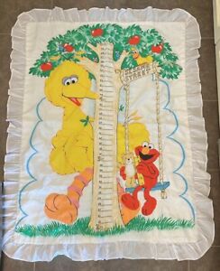 Vintage Sesame Street Growth Chart Big Bird Elmo Baby Blanket