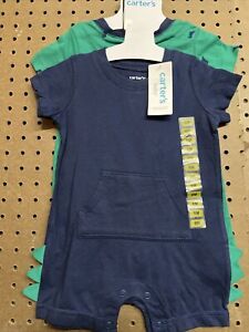 New Carters Baby Boys 6 Months Snap On Romper Dinosaur Blue Green 2 Pack AM33