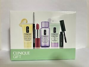 Clinique 6 PCS Skincare Travel Makeup Deluxe Sample Gift Set White/Green Box