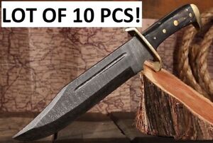 10 PCS LOT Large Damascus Steel Outlaw Fighting Bowie Knife Full-Tang W/Sheath