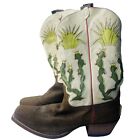 JUSTIN 70’s Vintage Distressed Suede Cactus Inlay Cowboy Boots RARE 11.5 EE Wide
