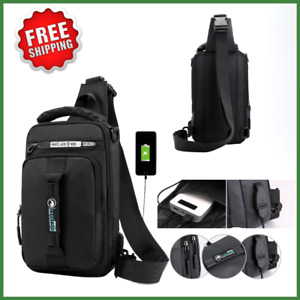 Men's Sling Crossbody Bag Chest Shoulder Messenger Backpack USB Port Anti-theft
