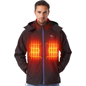Mens Electric USB Heated Jacket with 96000mAh Battery Hooded 4-Zone Heating Coat